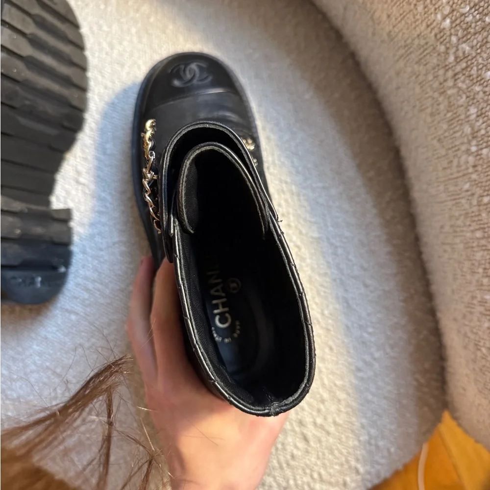 CHANEL Black Quilted Combat Boots - Picture 5 of 5